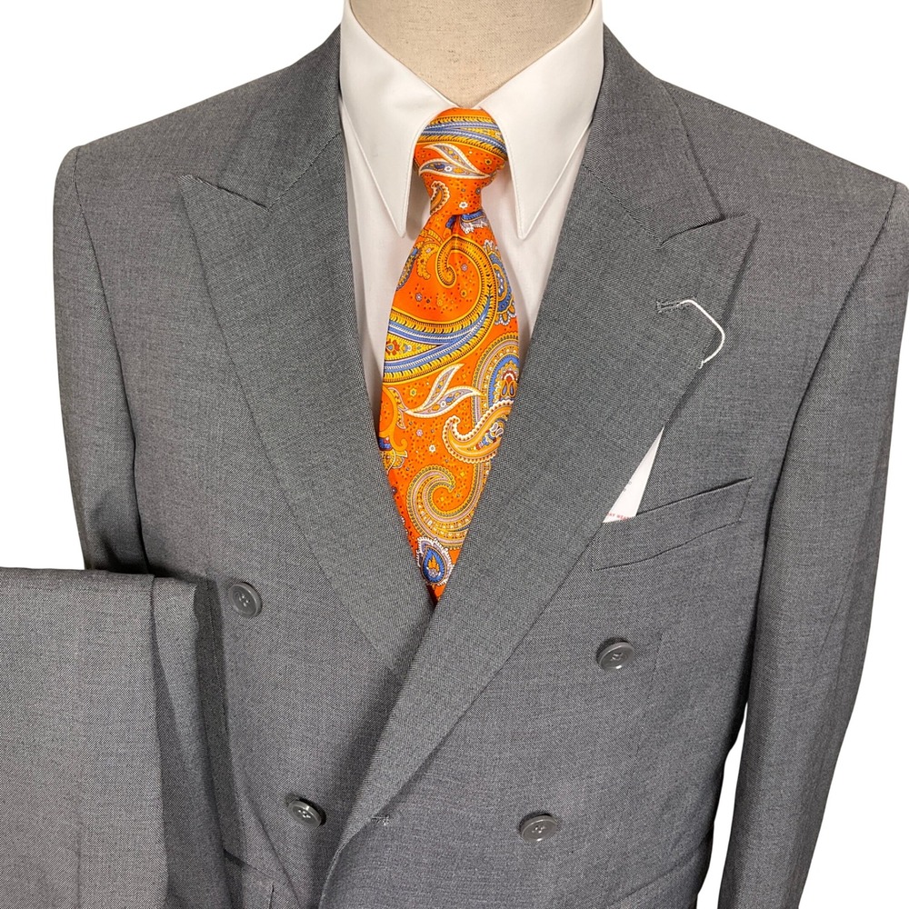Lineage Suit Mens 40S 34W Charcoal Andrew Double Breasted Modern Fit Unhemmed